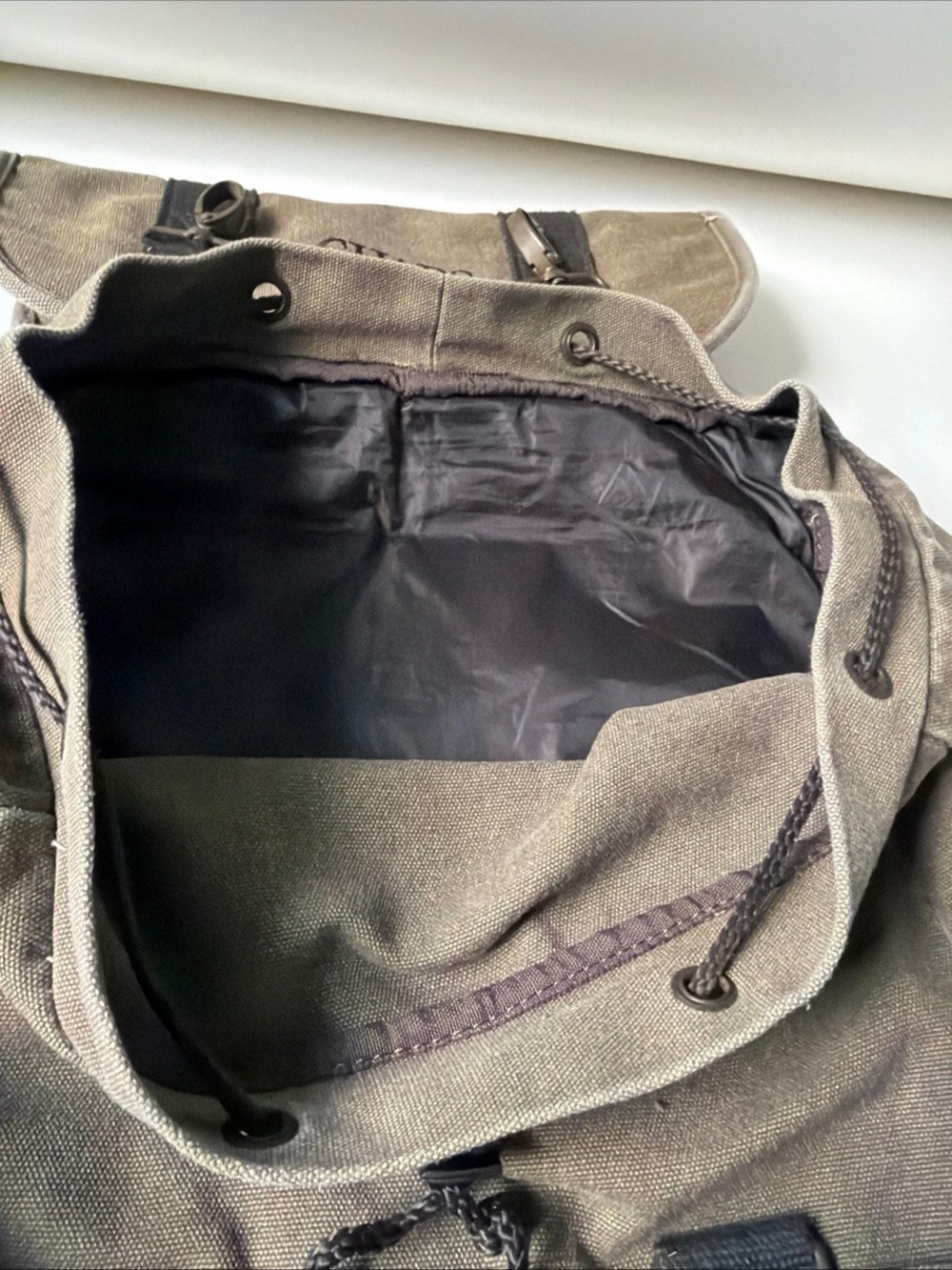 Chaps Olive Green Canvas Drawstring Backpack